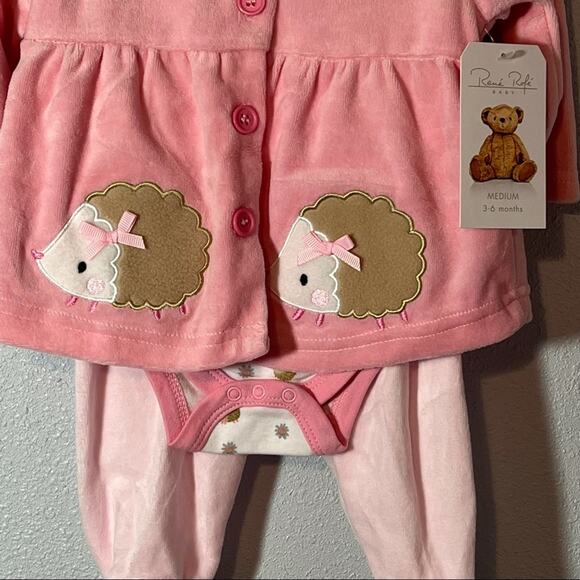 NWT Rene Rofe Pink & White Hedgehog Hooded Jacket Set 3-6 Months - Picture 5 of 16